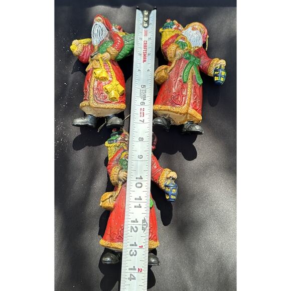 3 Vtg Old World Santa Hard Plastic Blow Mold 7” Christmas Ornaments -S72 -1 - Picture 8 of 11